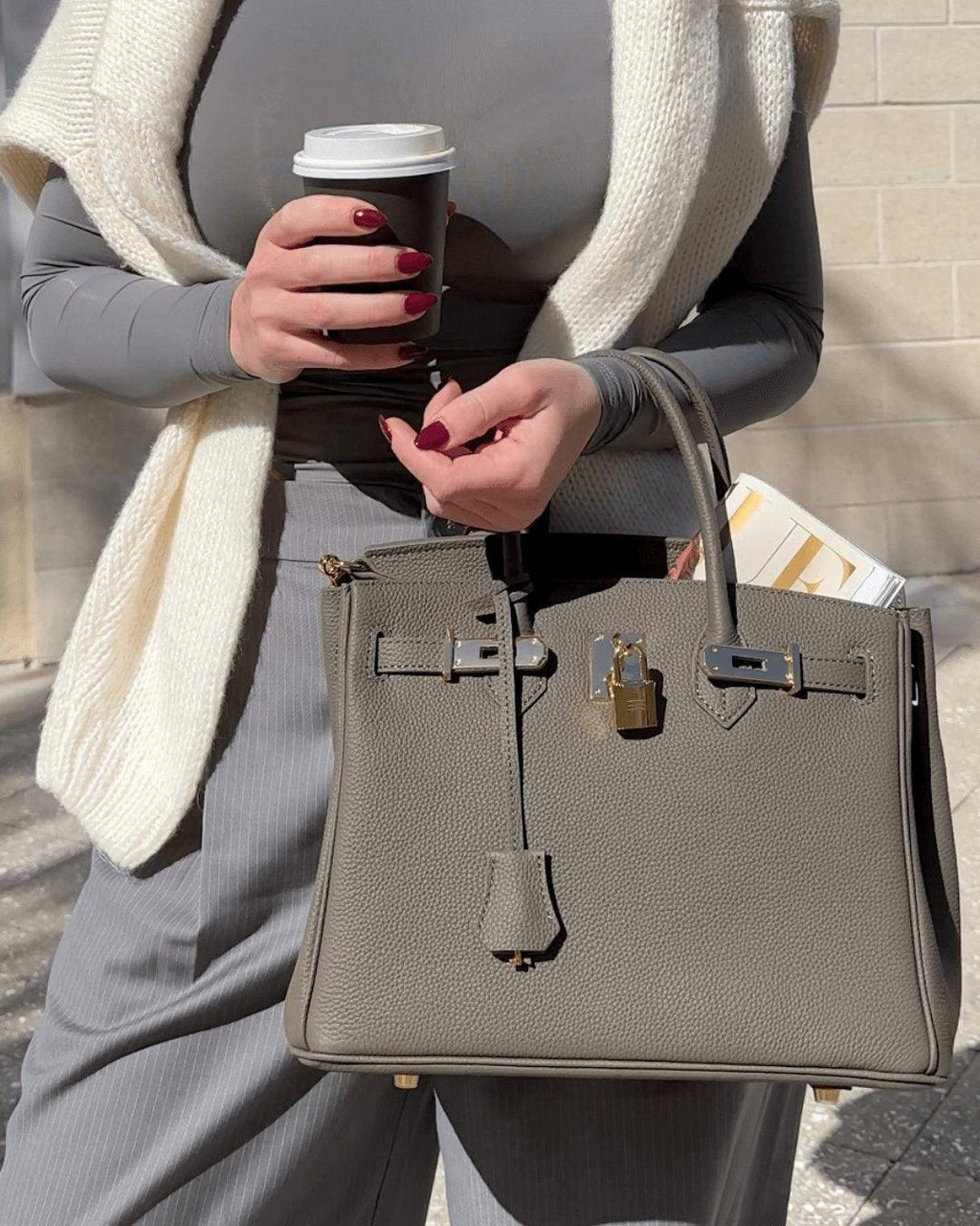 Mia Handbag in Pure Togo Leather with Gold Hardware (30cm)