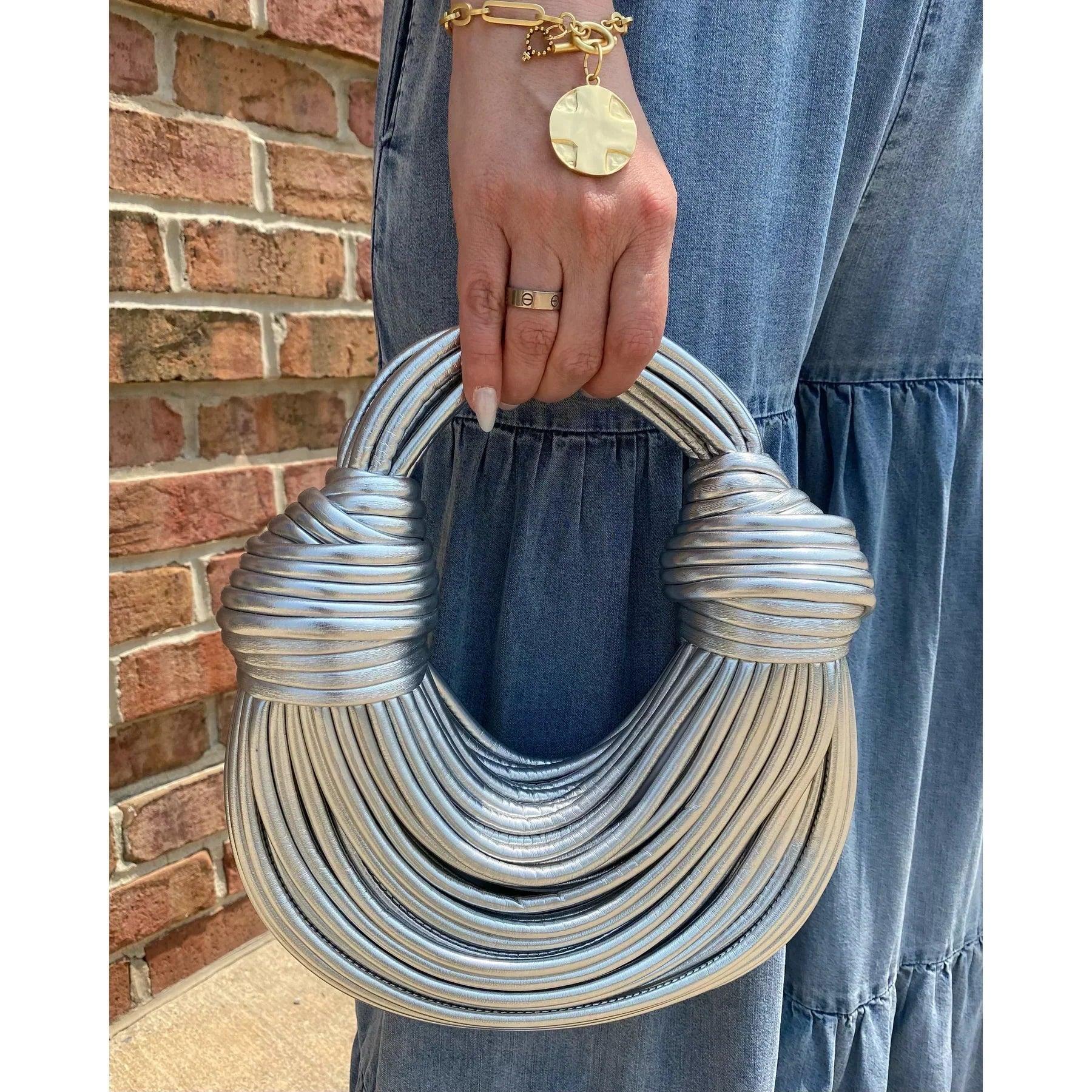 Ferrara Handbag in Pure Leather in Silver