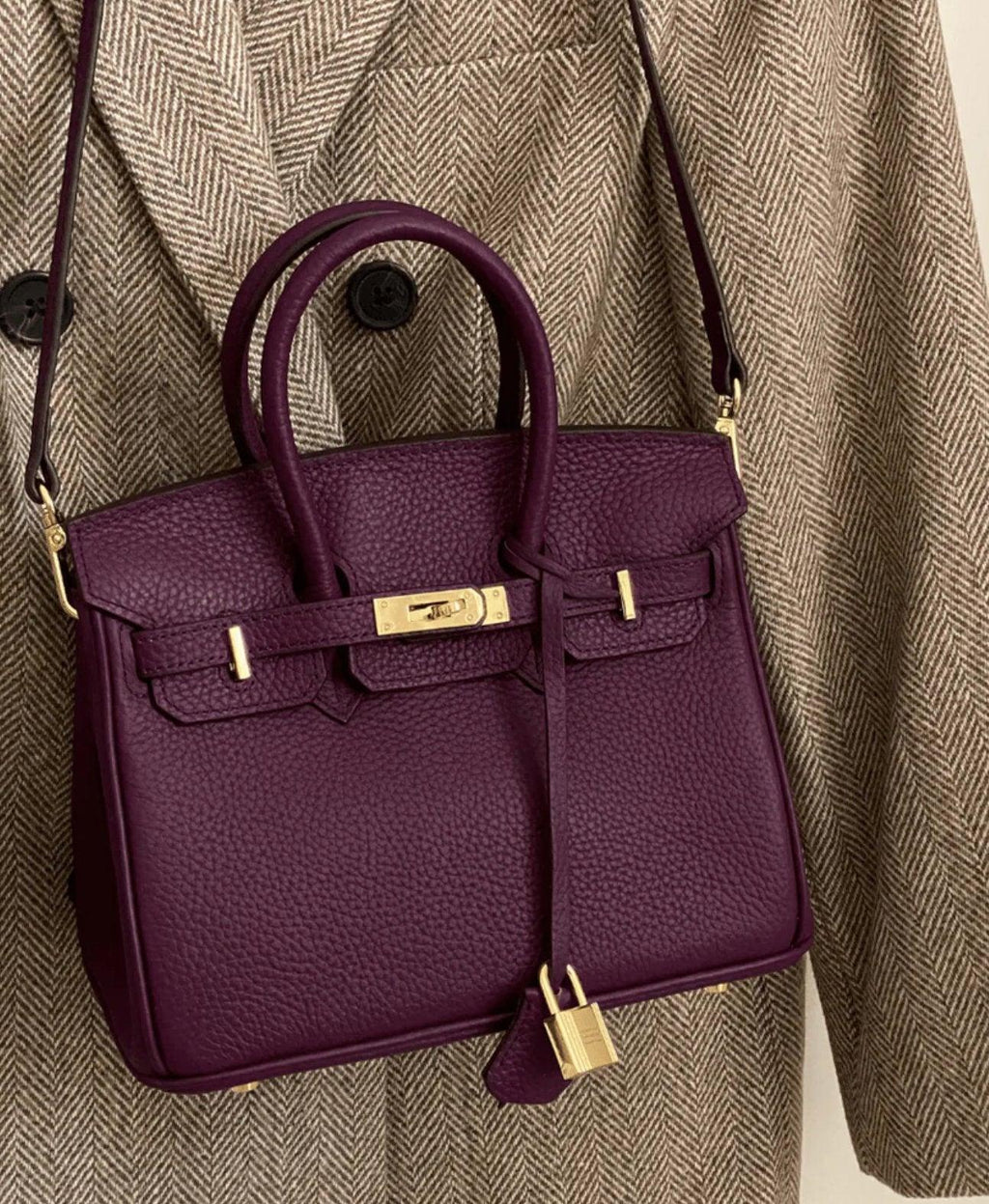 Mia Handbag in Pure Togo Leather with Gold Hardware (30cm)